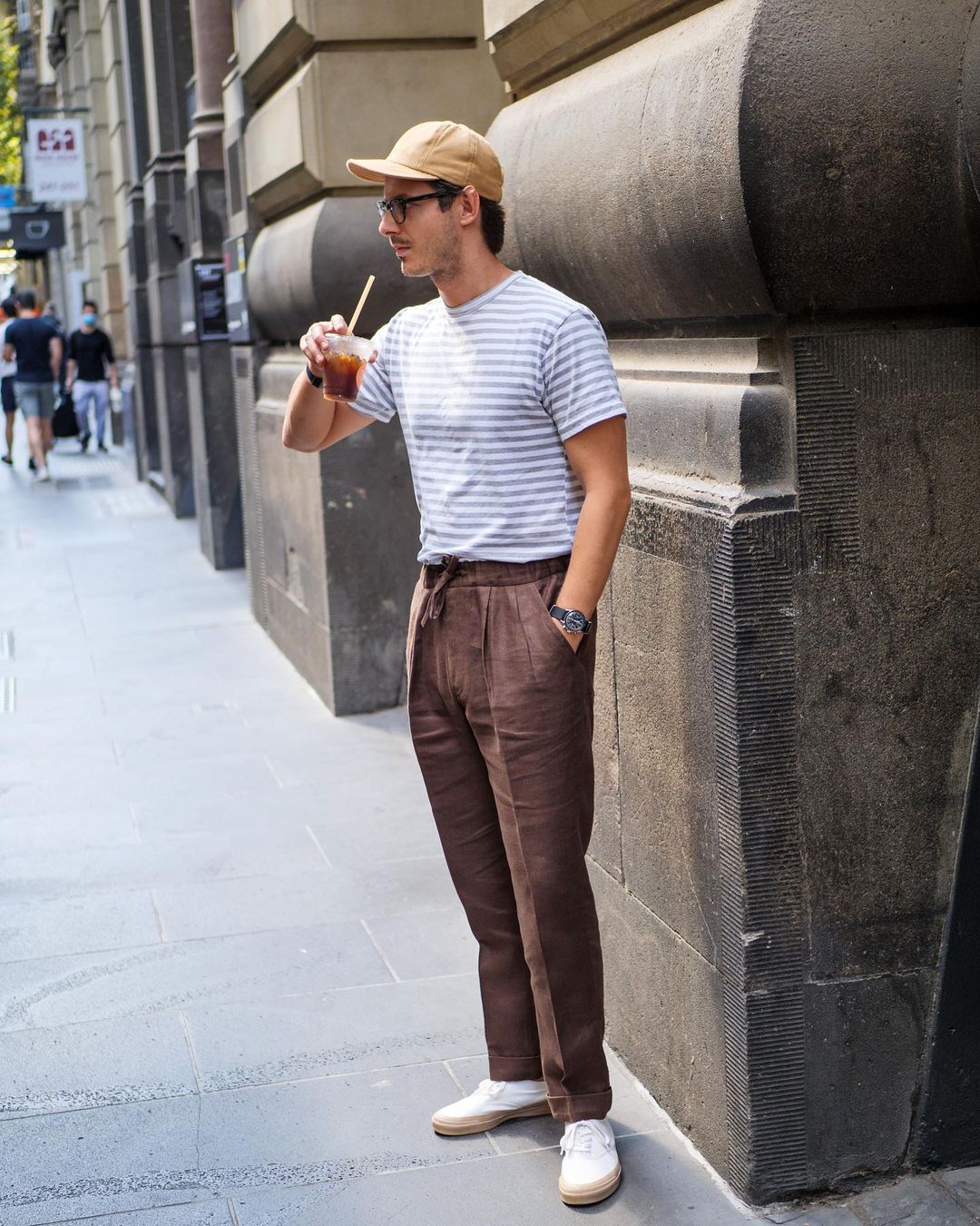 Mens Sage Green Linen High Waisted Trousers  40 Colori