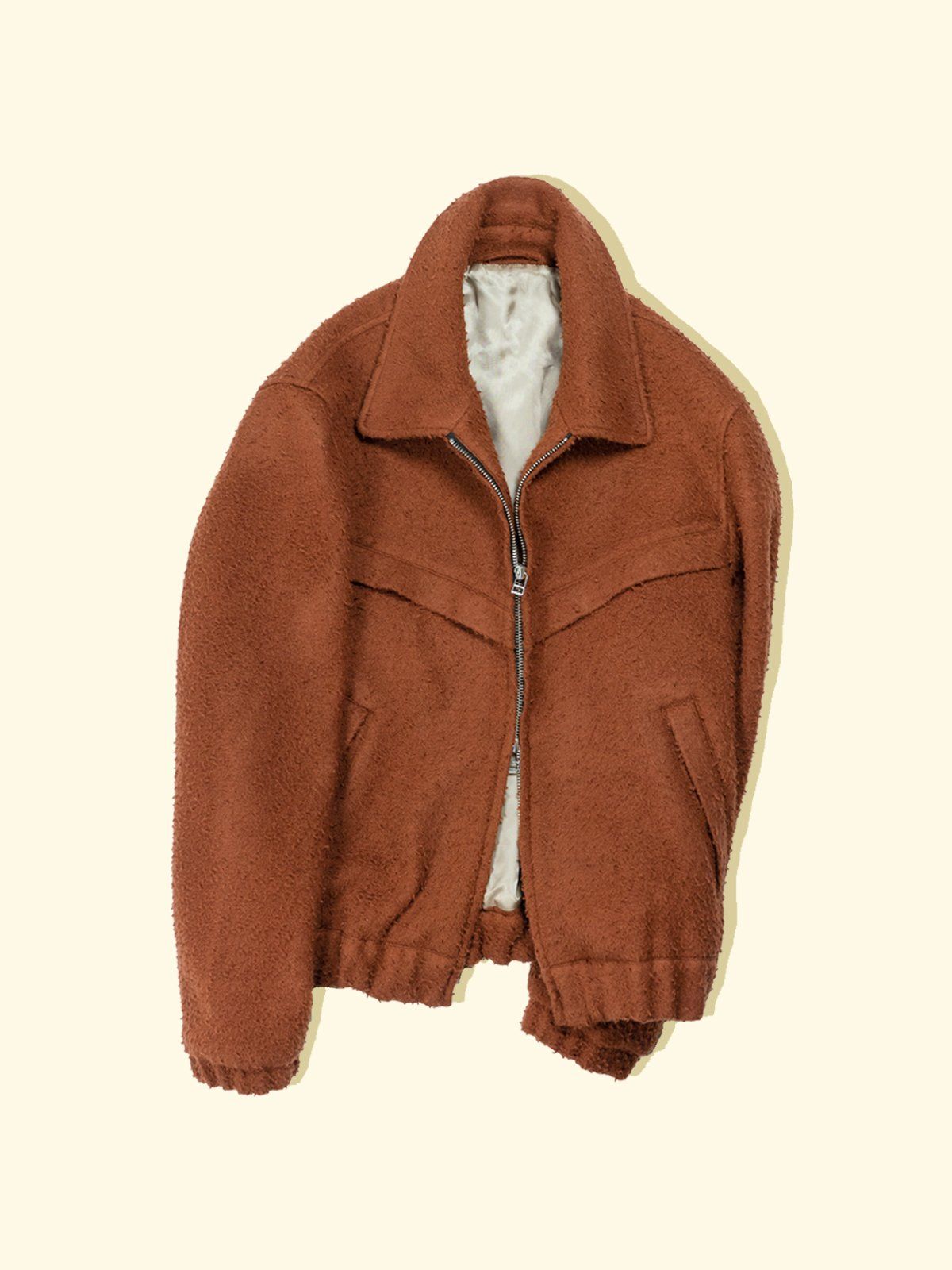 The Anthology's Wingman Blouson in "terra cotta" castentino wool